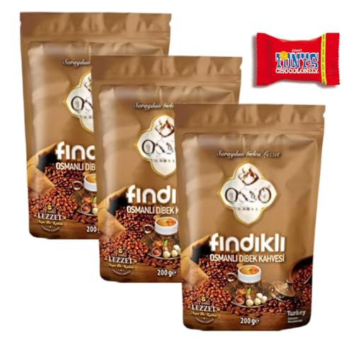 Osso Türkischer Osso Haselnuss-Kaffee, 3 x 200 g, Traditioneller Ottoman Haselnuss-Kaffee - Frisch Gemahlen - Aromatisch Findikli Kahve - Trinovi von Trinovi.com