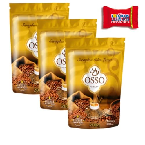 Osso Türkischer Ottoman Kaffee, 3 X 200gr, Traditioneller Ottoman Coffee - Freshly ground - Aromatisch Ottoman Kaffee - Aromatik Osmanli Kahvesi - Romatisierter Röstkaffee von Trinovi.com