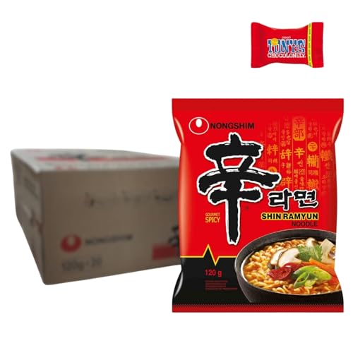 Nong Shim Instantnudeln Shin Ramyun – Koreanische Rindfleisch Ramen Suppe sehr scharf - schnelle Zubereitung – 20er Vorteilspack à 120g, inkl. Tony's Schokolade als Geschenk, Trinovi Nong Shim Instantnudeln Shin Ramyun – Koreanische Rindfleisch Ramen Suppe sehr scharf - schnelle Zubereitung – 20er Vorteilspack à 120g, inkl. Tony's Schokolade als Geschenk, Trinovi von Trinovi.com