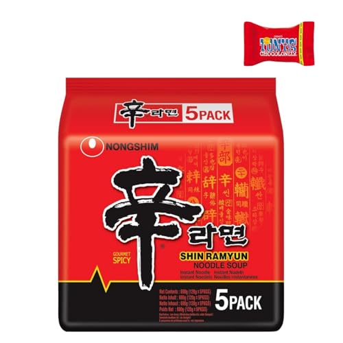 Nong Shim Instantnudeln Shin Ramyun – Koreanische Rindfleisch Ramen Suppe sehr scharf - schnelle Zubereitung – 1er Multipack - 5 x 120g Nong Shim Instantnudeln Shin Ramyun – Koreanische Rindfleisch Ramen Suppe sehr scharf - schnelle Zubereitung – 1er Multipack - 5 x 120g von Trinovi