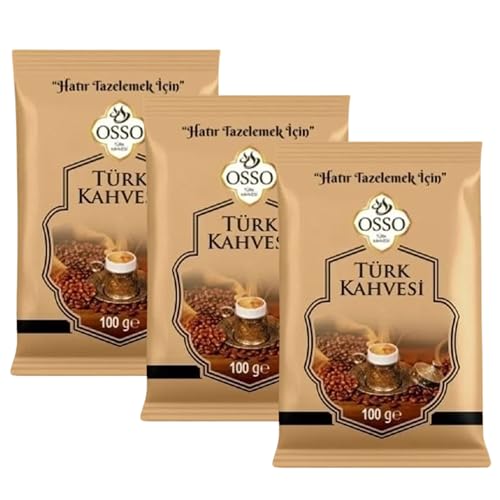 Osso Türkischer Kaffee - 3x100g, Fein Gemahlen, Traditioneller Kaffeegenuss, Aromatisch & Intensiv, Für Mokka & Espresso Zubereitung Geeignet Osso Türkischer Kaffee - 3x100g, Fein Gemahlen, Traditioneller Kaffeegenuss, Aromatisch & Intensiv, Für Mokka & Espresso Zubereitung Geeignet von Trinovi