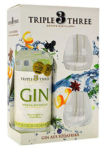 Triple Three Gin African Botanicals - Gin aus Südafrika - Set mit 2 Gläsern - 0,5l. von Triple Three