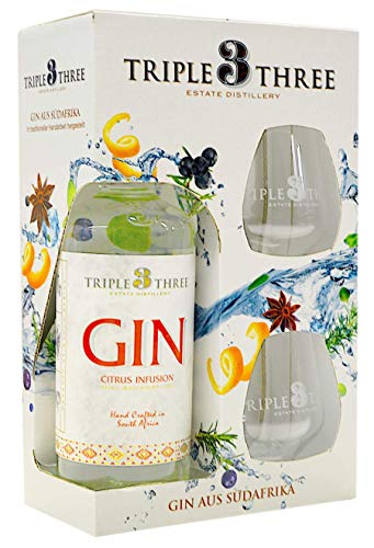 Triple Three Gin Citrus Infusion - Gin aus Südafrika - Set mit 2 Gläsern - 0,5l. von Triple Three