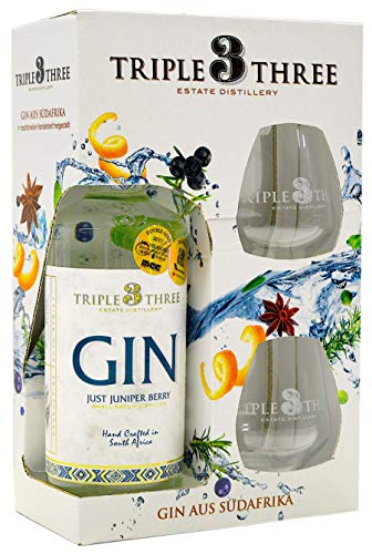 Triple Three Gin Just Juniper Berry - Gin aus Südafrika - Set mit 2 Gläsern - 0,5l. von Triple Three