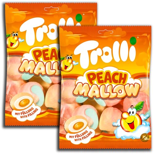 2 er Pack Trolli Peach Mallow 2 x 150g Extrasofte Schaumzucker-Pfirsiche mit fruchtiger Füllung von Trolli