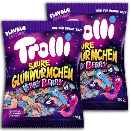 2 er Pack Trolli Saure Glühwürmchen Verry Berry 2 x 150g Fruchtgummi Würmer von Trolli