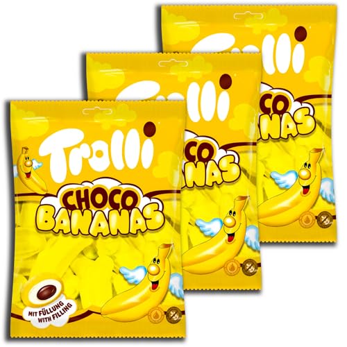 3 er Pack Trolli Choco Bananas 3 x 150g weiche Schaumzucker-Bananen mit Füllung mit Schokoladengeschmack 3 er Pack Trolli Choco Bananas 3 x 150g weiche Schaumzucker-Bananen mit Füllung mit Schokoladengeschmack von Trolli