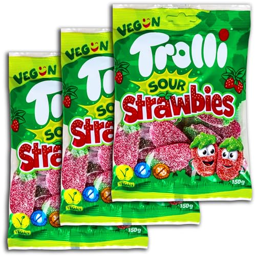 3 er Pack Trolli Sour Strawbies 3 x 150g sauer gezuckerte Fruchtgummi-Erdbeeren 3 er Pack Trolli Sour Strawbies 3 x 150g sauer gezuckerte Fruchtgummi-Erdbeeren von Trolli