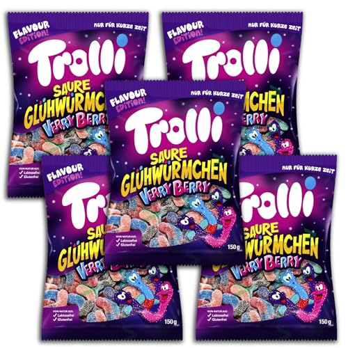 5 er Pack Trolli Saure Glühwürmchen Verry Berry 5 x 150g Saures Fruchtgummi mit Beerengeschmack von Trolli