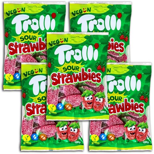 5 er Pack Trolli Sour Strawbies 5 x 150g sauer gezuckerte Fruchtgummi-Erdbeeren 5 er Pack Trolli Sour Strawbies 5 x 150g sauer gezuckerte Fruchtgummi-Erdbeeren von Trolli