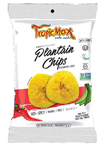 Tropicmax Wegerich-Chips – Bananen-Chips, reich an Kalium, Vitamin A, C, B6 und Ballaststoffen, Paleo Snack – Hot Spicy Flavored Chips für Kinder und Erwachsene, 71 g, 24 Stück Tropicmax Wegerich-Chips – Bananen-Chips, reich an Kalium, Vitamin A, C, B6 und Ballaststoffen, Paleo Snack – Hot Spicy Flavored Chips für Kinder und Erwachsene, 71 g, 24 Stück von TropicMax