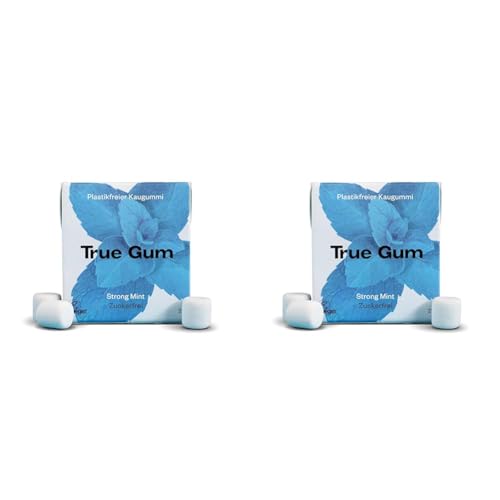 True Gum, Plastikfreier Kaugummi Biologisch Abbaubar Vegan 21 g, Strong Mint, 1 stück (Packung mit 2) von True Gum