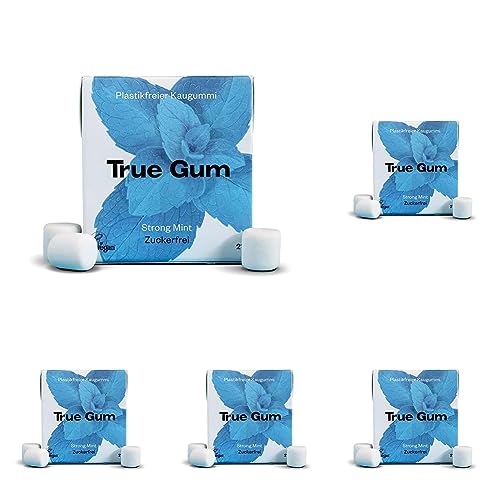 True Gum, Plastikfreier Kaugummi Biologisch Abbaubar Vegan 21 g, Strong Mint, 1 stück (Packung mit 5) von True Gum