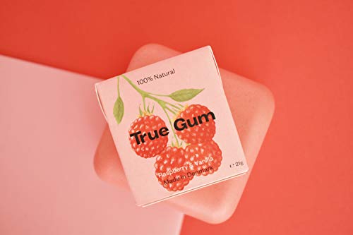 True Gum 10er SET: HIMBEERE & VANILLE / Plastikfreier Kaugummi / Biologisch Abbaubar / Vegan / 10 x 21 g, 210 g von True Gum