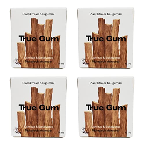 True Gum 4er SET: Lakritze & Eukalyptus | Plastikfreier Kaugummi | Biologisch Abbaubar | Vegan | 4 x 21g, 84g von True Gum
