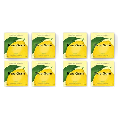True Gum 4er SET: ZITRONE | Plastikfreier Kaugummi | Biologisch Abbaubar | Vegan | 4 x 21 g, 84 g (Packung mit 2) von True Gum