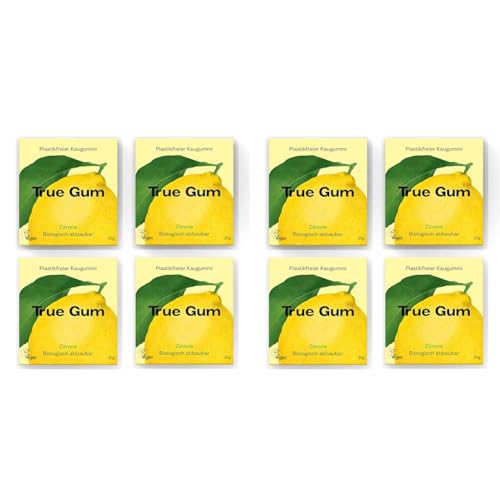 True Gum 4er SET: ZITRONE | Plastikfreier Kaugummi | Biologisch Abbaubar | Vegan | 4 x 21 g, 84 g (Packung mit 2) von True Gum