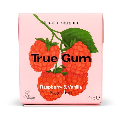 True Gum, Plastikfreier Kaugummi, Himbeere & Vanille, Vegan, 21 g von True Gum