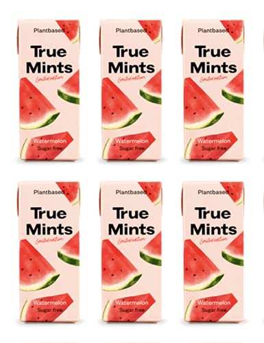 True Gum True Mints - 6er SET / WASSERMELONE - Limited Edition / Pflanzliche und zuckerfreie Pastillen, 6 x 13g, 78 g von True Gum