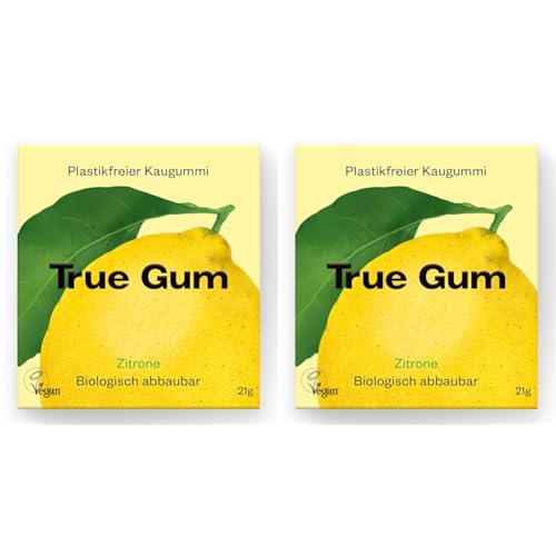 True Gum: ZITRONE | Plastikfreier Kaugummi | Biologisch Abbaubar | Vegan | 21 g (Packung mit 2) von True Gum