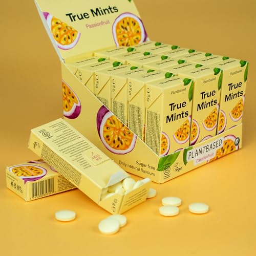 True Mints - 18er DISPLAY | PASSIONSFRUCHT | Pflanzliche und zuckerfreie Pastillen, 18 x 13g, 234 g von True Gum