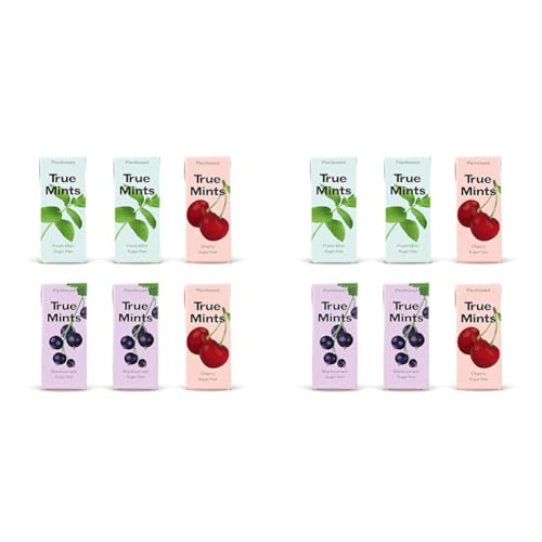 True Mints - 6er Set | PROBIERSET | 2x Frische Minze | 2x Schwarze Johanisbeere | 2x Kirsche - pflanzliche und zuckerfreie Pastillen, 6 x 13g, 78 g (Packung mit 2) von True Gum