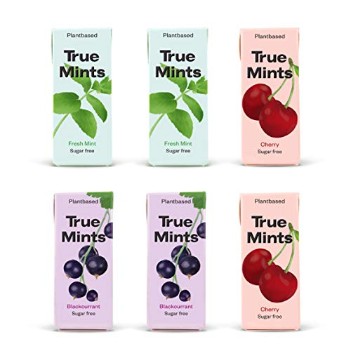True Mints - 6er Set | PROBIERSET | 2x Frische Minze | 2x Schwarze Johanisbeere | 2x Kirsche - pflanzliche und zuckerfreie Pastillen, 6 x 13g, 78 g von True Gum