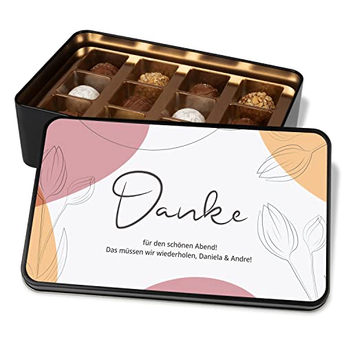 Dankeschön Geschenk für Freunde & Kollegen: Pralinendose „Danke“ personalisiert mit eigener Widmung - mit 12 Confiserie-Pralinen – mit Namen und Wunschtext – Schokolade Geschenke (altrosa-orange) von True Statements