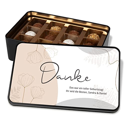 Dankeschön Geschenk für Freunde & Kollegen: Pralinendose „Danke“ personalisiert mit eigener Widmung - mit 12 Confiserie-Pralinen – mit Namen und Wunschtext – Schokolade Geschenke (beige) von True Statements