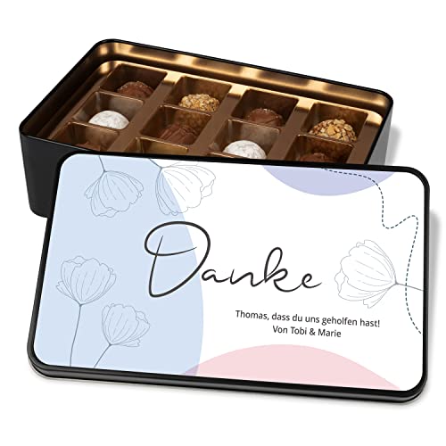 Dankeschön Geschenk für Freunde & Kollegen: Pralinendose „Danke“ personalisiert mit eigener Widmung - mit 12 Confiserie-Pralinen – mit Namen und Wunschtext – Schokolade Geschenke (hellblau-rosa) von True Statements