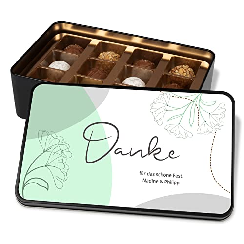 Dankeschön Geschenk für Freunde & Kollegen: Pralinendose „Danke“ personalisiert mit eigener Widmung - mit 12 Confiserie-Pralinen – mit Namen und Wunschtext – Schokolade Geschenke (mintgrün) von True Statements