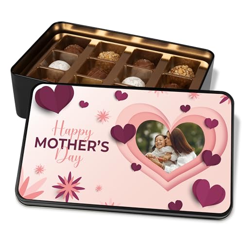Foto-Geschenk zum Muttertag: Pralinendose „Happy Mother’s Day“ - Herzen – mit Bild personalisiert – Metalldose mit 12 Pralinen – Schokolade Geschenkidee Muttertagsgeschenk von True Statements