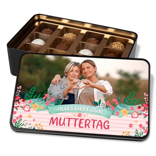 Foto-Geschenk zum Muttertag: Pralinendose personalisiert „Alles Liebe zum Muttertag – mit eigenem Bild“ – Metalldose mit 12 Pralinen – Schokolade Geschenkidee Muttertagsgeschenk von True Statements