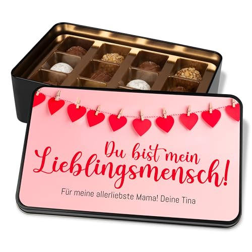 Geschenk für Lieblingsmenschen: Pralinendose personalisiert „Du bist mein Lieblingsmensch!“ – Metalldose mit 12 Pralinen - Schokolade Muttertag Vatertag Geburtstag Weihnachten von True Statements