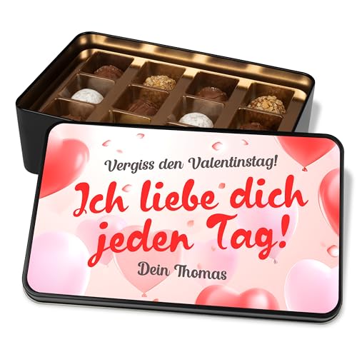 Geschenk zu Valentine’s Day für sie & ihn: Geschenkdose personalisiert „Vergiss den Valentinstag! Ich liebe dich jeden Tag!“ – Metalldose mit 12 Confiserie-Pralinen Liebesgeschenk von True Statements