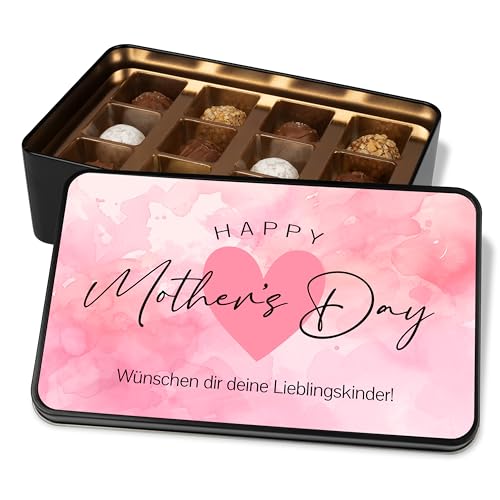 Geschenk zum Muttertag & Vatertag: Pralinendose personalisiert „Happy Mother’s/Father’s Day“ – Metalldose mit 12 Confiserie-Pralinen – Schokolade Geschenkideen (Für Mama) von True Statements
