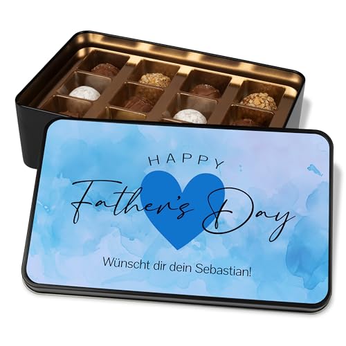 Geschenk zum Muttertag & Vatertag: Pralinendose personalisiert „Happy Mother’s/Father’s Day“ – Metalldose mit 12 Confiserie-Pralinen – Schokolade Geschenkideen (Für Papa) von True Statements