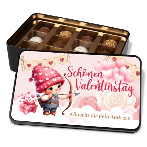 Geschenk zum Valentine’s Day: Geschenkdose personalisiert „Schönen Valentinstag“ – Metalldose mit 12 Confiserie-Pralinen von True Statements