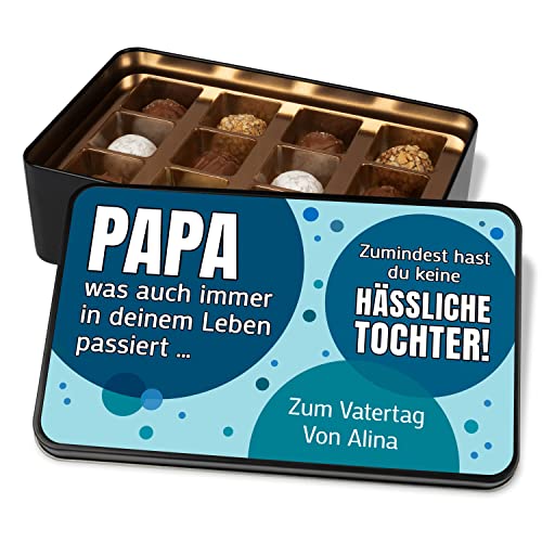 Pralinendose personalisiert mit Wunschtext „Papa, zumindest hast du keine hässlichen Kinder“ – mit 12 Schokolade-Pralinen - Geschenke Herrentag Vatertag Männertag (Papa, Tochter) von True Statements