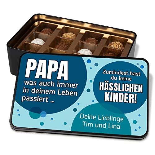 Pralinen-Geschenkbox personalisiert mit Wunschtext „Papa, zumindest hast du keine hässlichen Kinder“ – mit 12 Schokolade-Pralinen - Geschenke zum Vatertag, süße Vatertags-Grüße (Papa, Kinder) von True Statements
