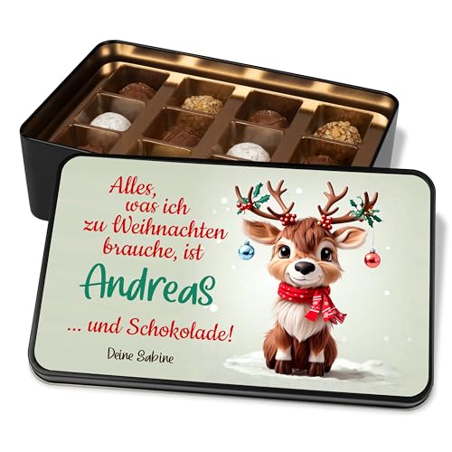 Pralinendose personalisiert „Alles, was ich zu Weihnachten brauche“ - 12 Confiserie-Pralinen in Geschenkdose – Geschenk Weihnachten Schokolade Geschenkidee Wichteln von True Statements