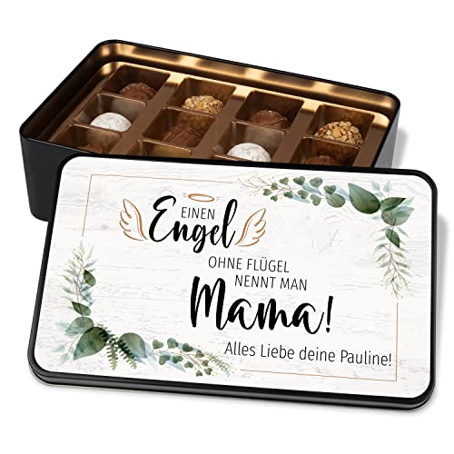 Pralinendose personalisiert „Einen Engel ohne Flügel nennt man Mama!“ – mit Wunschtext - Metalldose mit 12 Pralinen – Schokolade Geschenk für Mama - Geschenkidee für Mutter zum Geburtstag & Muttertag von True Statements