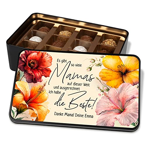 Pralinendose personalisiert „Es gibt so viele Mamas – ich habe die Beste!“ – Metalldose mit 12 Pralinen – Schokolade Geschenk für Mama - Geschenk Geburtstag Muttertag Weihnachten von True Statements