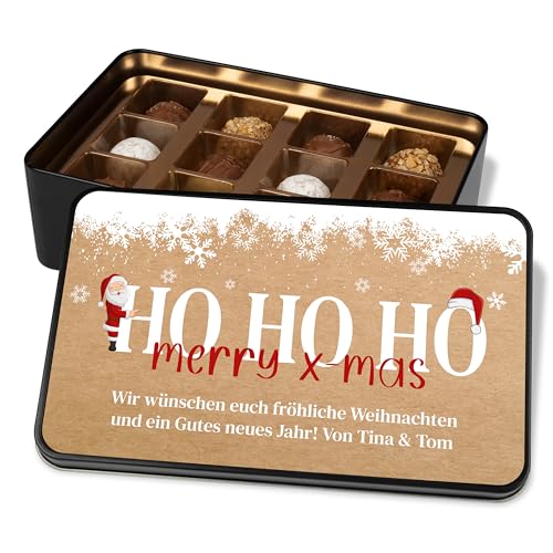 Pralinendose personalisiert „HO HO HO MERRY X-MAS“ - 12 Confiserie-Pralinen in Metalldose - Weihnachtskarte mit Schokolade - Geschenk zu Weihnachten von True Statements