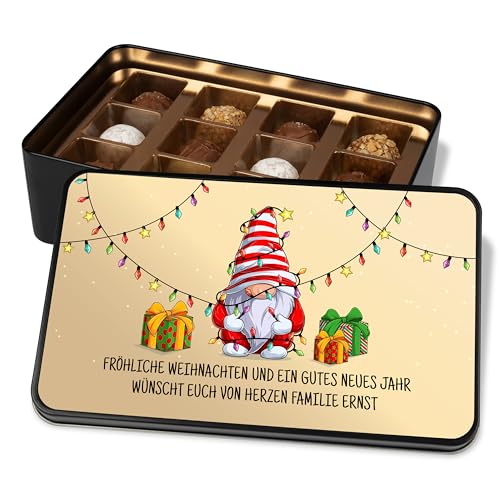 Pralinendose personalisiert „Lichterketten“ - 12 Confiserie-Pralinen in Metalldose - mit Wunschtext – Weihnachtskarte mit Schokolade Geschenk zu Weihnachten (Weihnachtsmann) von True Statements