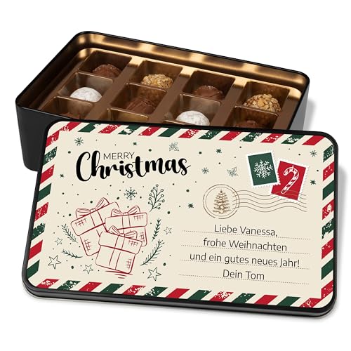 Pralinendose personalisiert „Merry Christmas Weihnachtspost“ - 12 Confiserie-Pralinen in Metalldose - mit Wunschtext selbst gestalten – Schokolade für Freunde & Familie (Geschenke) von True Statements