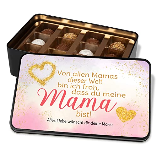 Pralinendose personalisiert „Von allen Mamas dieser Welt“ – Metalldose mit 12 Pralinen – Schokolade Geschenk für Mama - Geschenkidee für Mutter zum Geburtstag & Muttertag und Weihnachten von True Statements