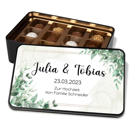 Pralinendose personalisiert „Wunschtext 3zeilig“ - BLÄTTER – Metalldose mit 12 Confiserie-Pralinen – Geschenk für Freunde, Kollegen & Familie Pralinendose personalisiert „Wunschtext 3zeilig“ - BLÄTTER – Metalldose mit 12 Confiserie-Pralinen – Geschenk für Freunde, Kollegen & Familie von True Statements