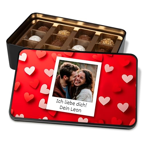 Pralinendose personalisiert mit Bild & Liebeserklärung „Polaroidfoto“ – Geschenkdose mit 12 Confiserie-Pralinen - Schokolade Foto-Geschenke für Verliebte von True Statements