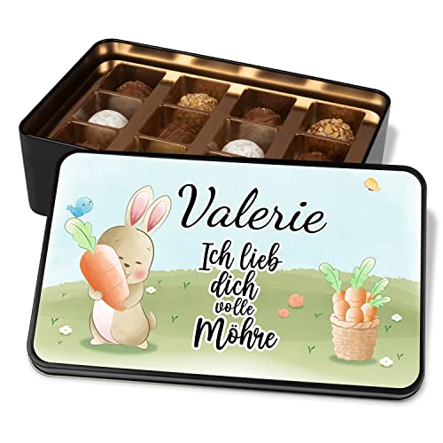 Schokolade Liebes-Geschenk Pralinendose personalisiert mit Namen „Ich lieb dich volle Möhre“ - mit 12 Confiserie-Pralinen – Valentinstag Weihnachten Hochzeitstag Geburtstag von True Statements